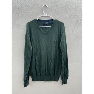 Chaps Mens Sweater Size Medium Green Long Sleeve V-Neck Cotton Cashmere